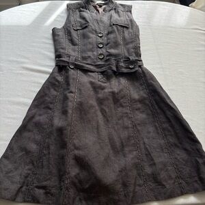 Tweeds Grey Linen Blend Midi Dress Sleeveless Belted Size M | Minimal Chic